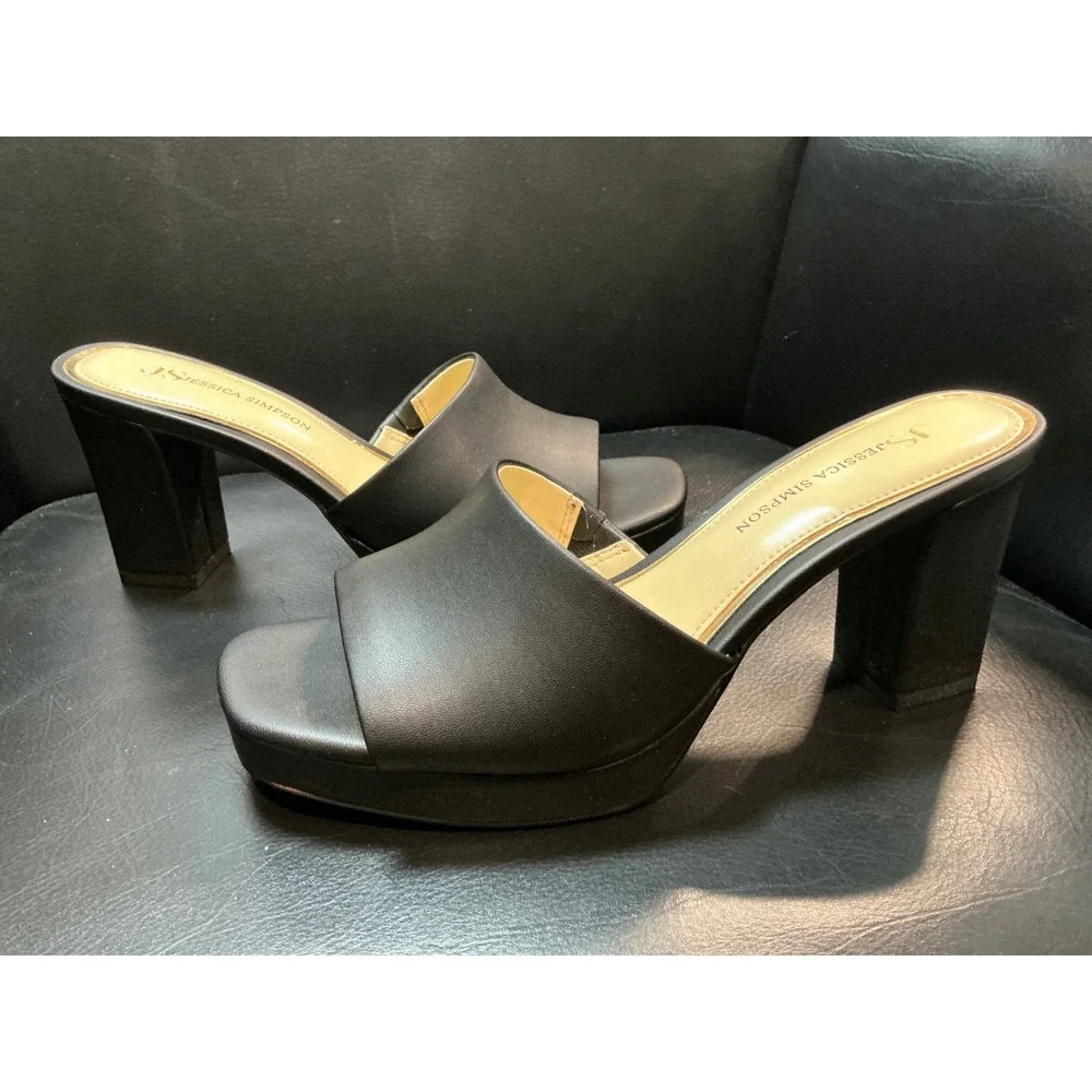 Jessica Simpson Embella Platform Mules Womens 8 Black Block Heel Slide